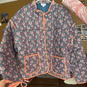 Mud Pie Blue Floral Jacket with Orange Accents